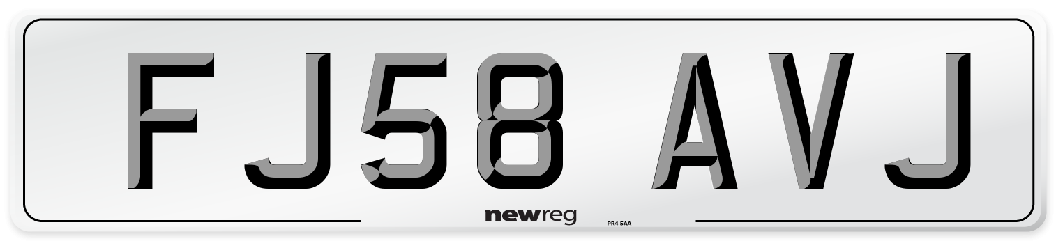 FJ58 AVJ Number Plate from New Reg